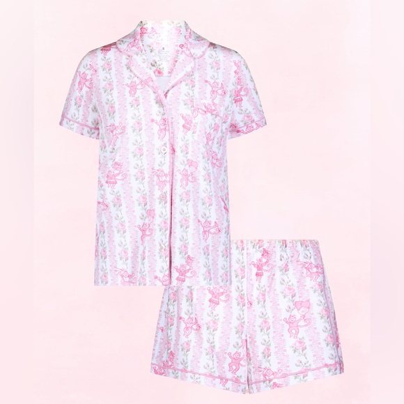 LoveShackFancy x Roller Rabbit Heirloom Monkey Short Sleeve Polo Pajamas, Sz S - Picture 1 of 6